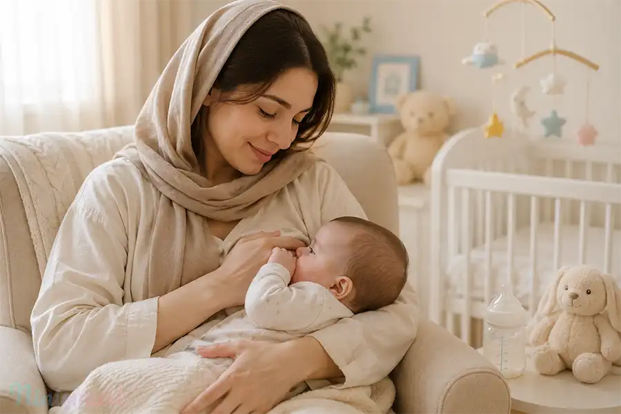 مادر در حال شیر دادن به نوزاد دلبند خود