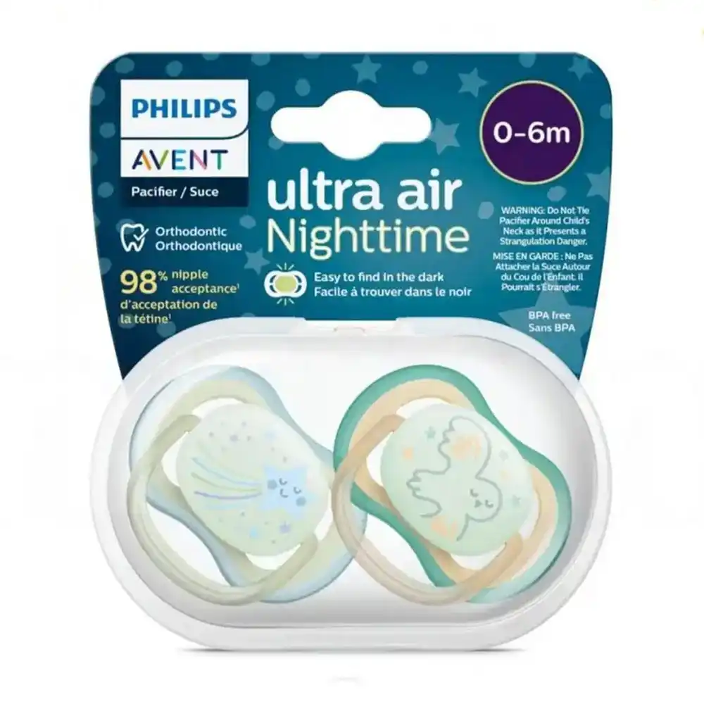 philips-avent-ultra-air-nighttime (1) پستانک دو عددی 0 تا 6 ماه اونت AVENT طرح Ultra Air شب تاب