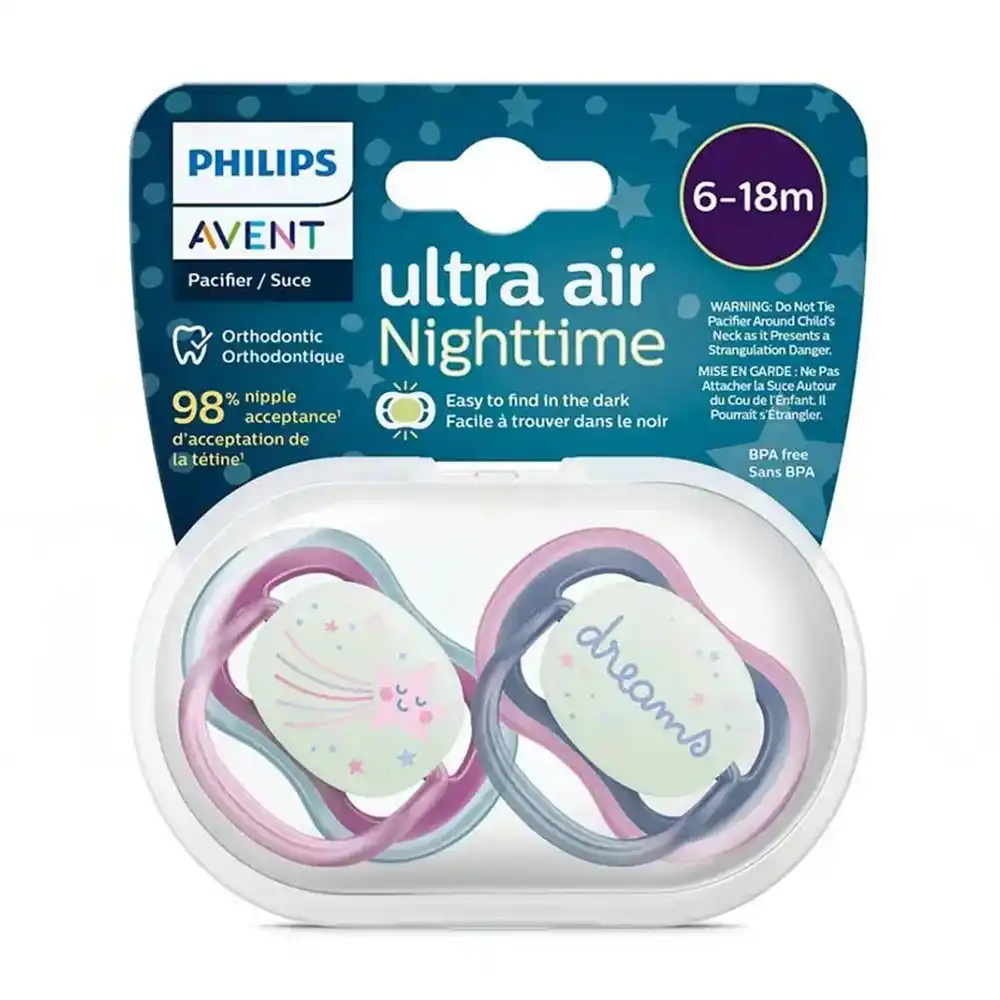philips-avent-ultra-air-nighttime-3-1 پستانک دو عددی 6 تا 18 ماه اونت | Avent مدل Ultra Air شب تاب طرح C